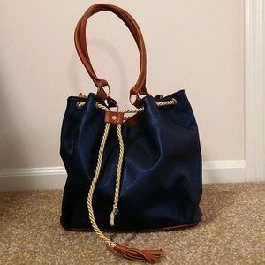 Blue sparkly draw string purse